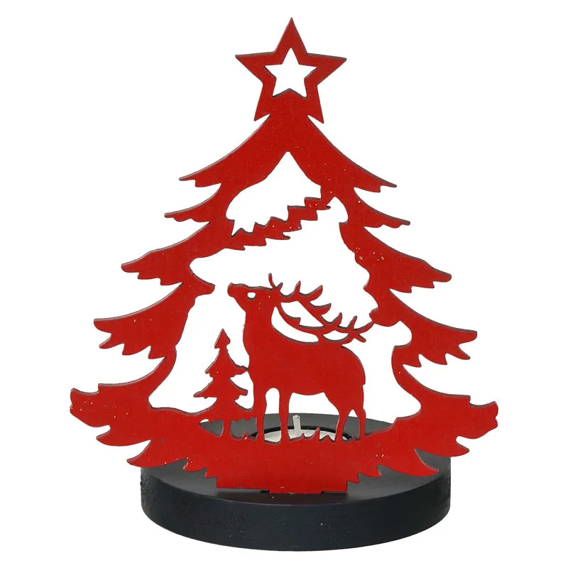 Starlit Sleigh Wood Christmas Tea Light Holder - Red media 7