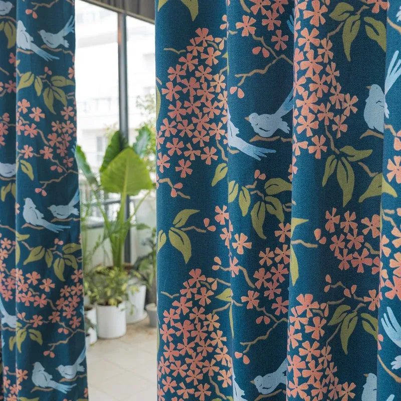 Tranquebar Home Floral Majesty Polyester Curtains(Blue) - Set Of Two media 6