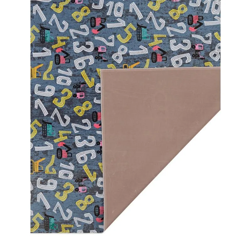 Grey patterned carpet with lifted corner showing the plain underside