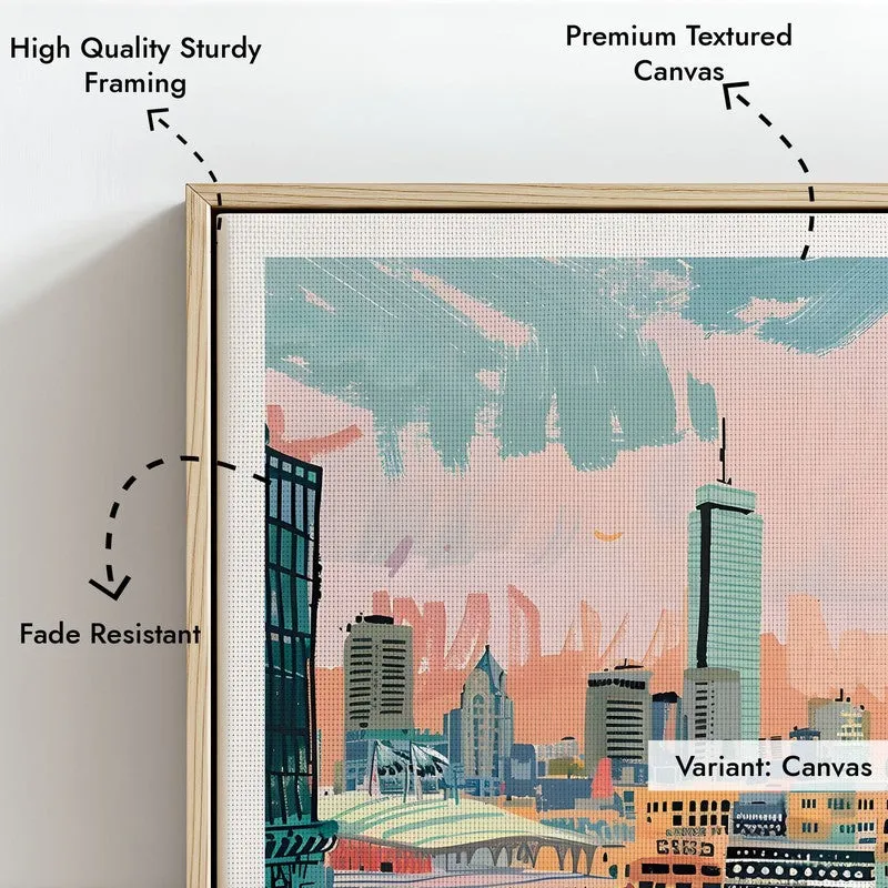 Vintage Boston Framed Canvas Archival Canvas Wall Painting - Natural Brown Frame media 6