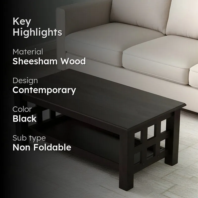 Brenox Sheesham Wooden Center Table - Black media 2