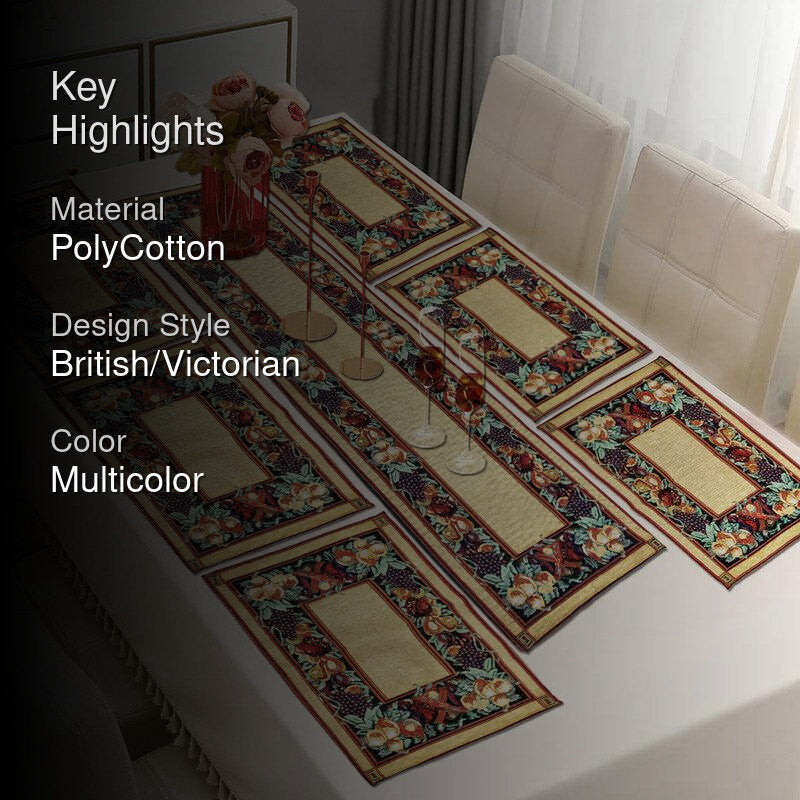 Adia Jacquard Woven Placemat With Runner - Seven Piece Set media 2