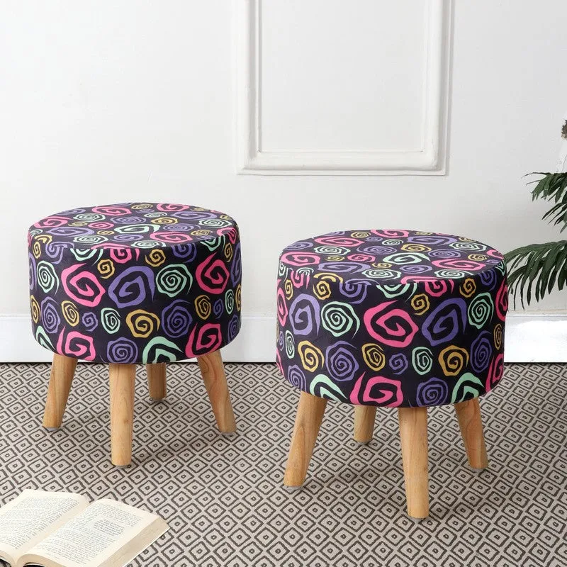 Avira Colorswirls Multicolor Engineered Wood Ottomans - Set Of Two media 1