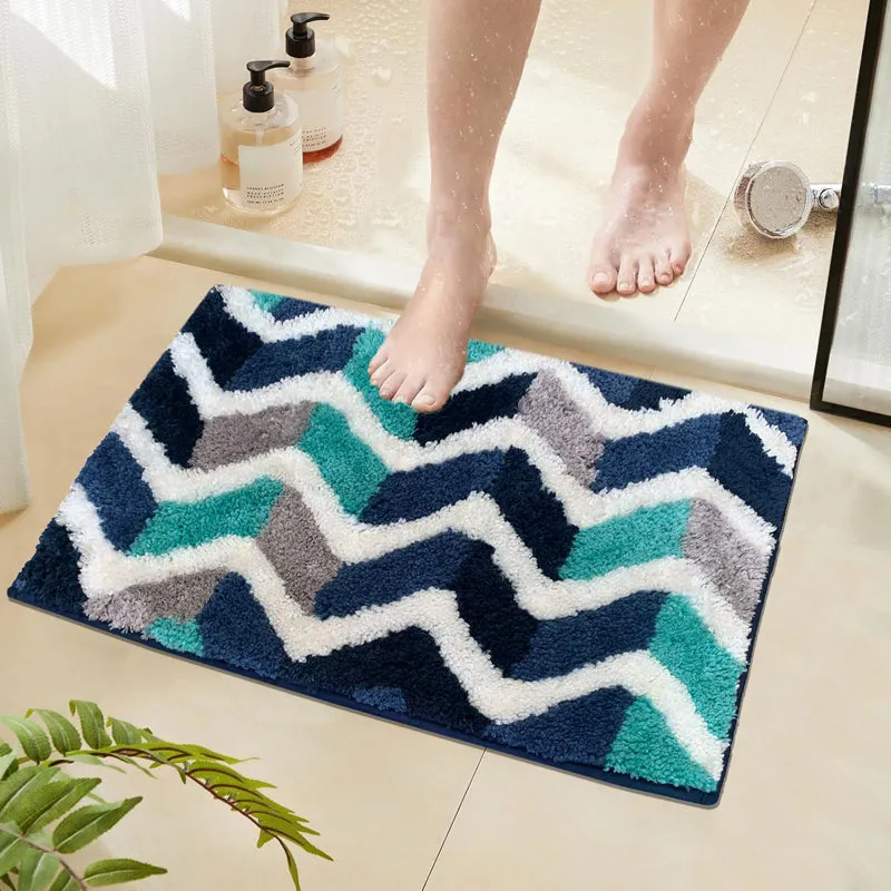 Chevra Wave Microfiber Bath Mat - Blue media 1