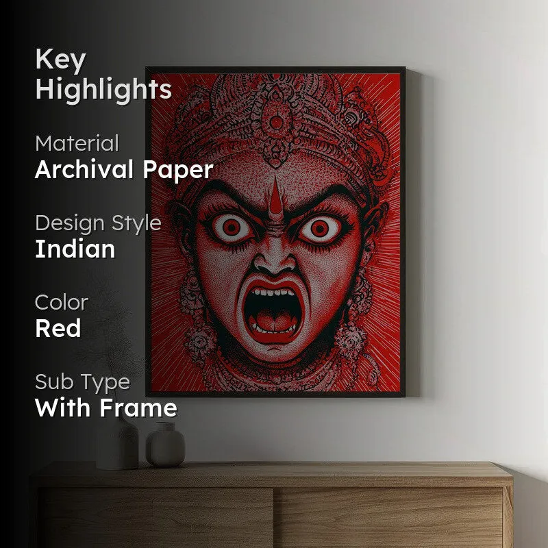 Rudra Mahakali Spiritual Archival Paper Wall Painting With Frame - Black media 2