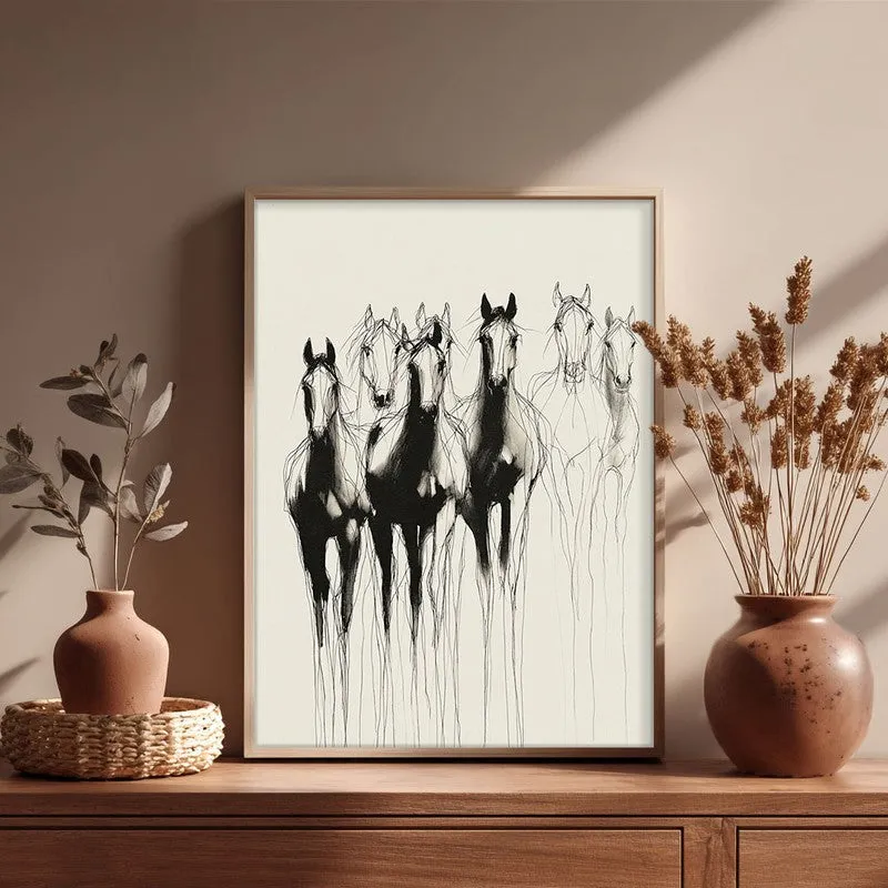 Horse Beyond Lines Wall Painting With Brown Frame media 5