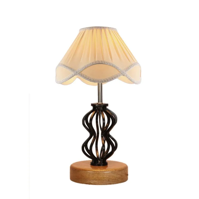 Huetrail Cotton Table Lamp With Wooden Base - Ivory media 7