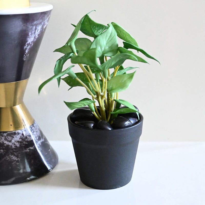 Moniva Artificial Pothos/Money Plant With Black Plastic Pot (Green) - 19 cm media 3