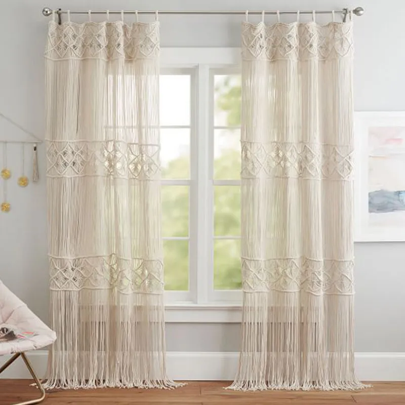 Sophiya Macrame Knit Boho Curtain media 1