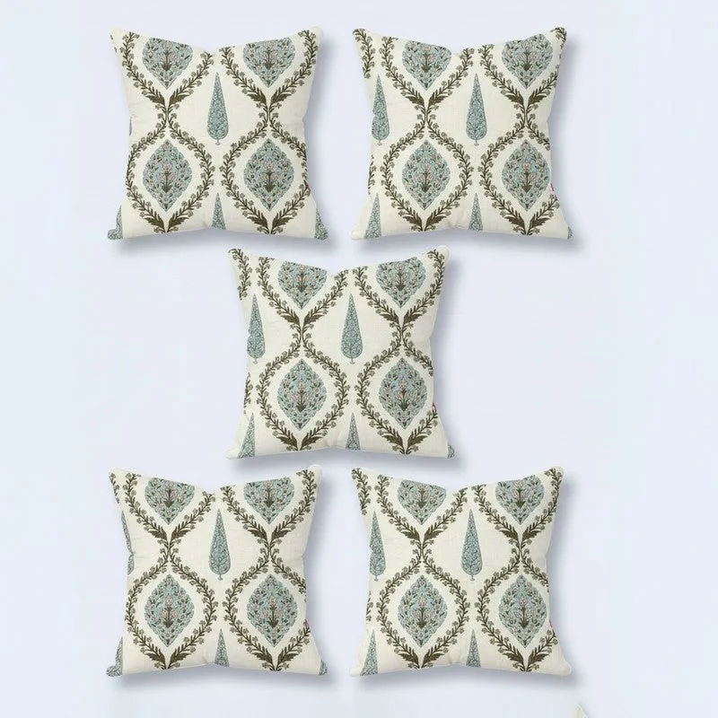 Teardrop Motif White & Green Cushion Cover Set - Set Of Five media 4