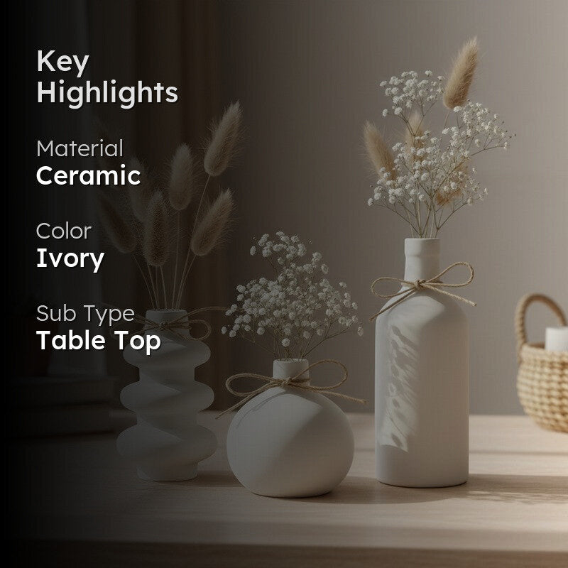 Pebbla Minimal Rounded Ceramic Vase (Ivory) - Set Of Three media 2