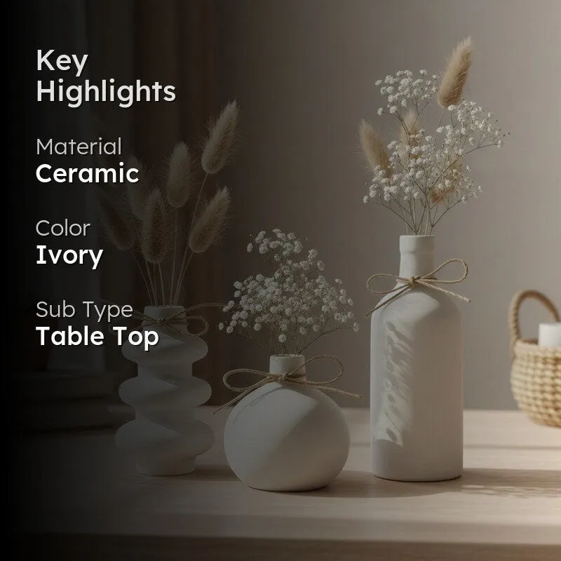 Pebbla Minimal Rounded Ceramic Vase (Ivory) - Set Of Three media 2