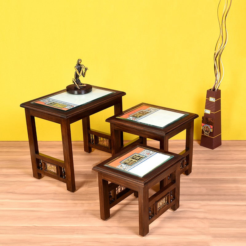 Monaco Teak Wood Nesting Stools - Set of Three