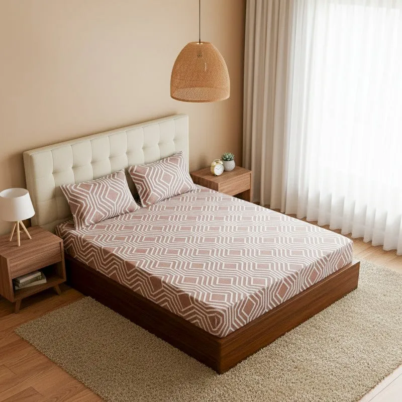 Akoya Geometric Cotton Bedsheet (Pink) - 200 TC media 1