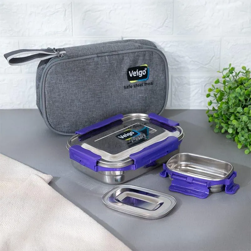 Tasteo Pack Violet Lunch Box With Insulated Pouch (800/150 mL) - Two Piece Set media 4