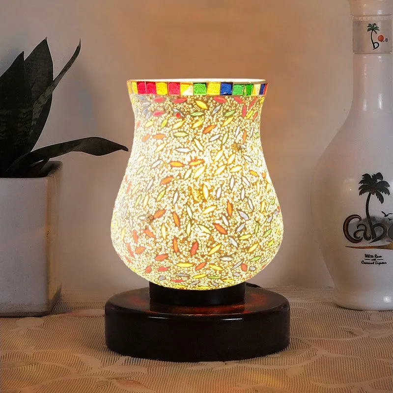 Crystelle Mosaic Glass Table Lamp With Wooden Base - Multicolor media 3
