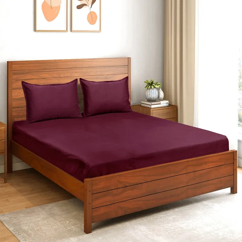 Saral Home Subtle Solid Cotton Bedsheet (Maroon) - 300 TC media 1