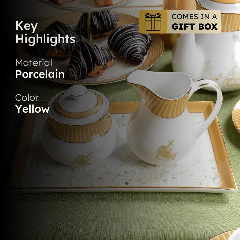 Gilded Iris 24k Gold Brushed Porcelain Tea Set With Tea Pot (Gold) - Seventeen Piece Set media 2