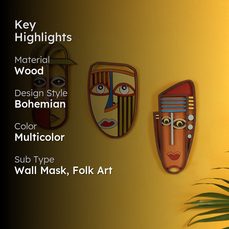 Kanishka Mask Wooden Wall Accent - Set of Three media 2