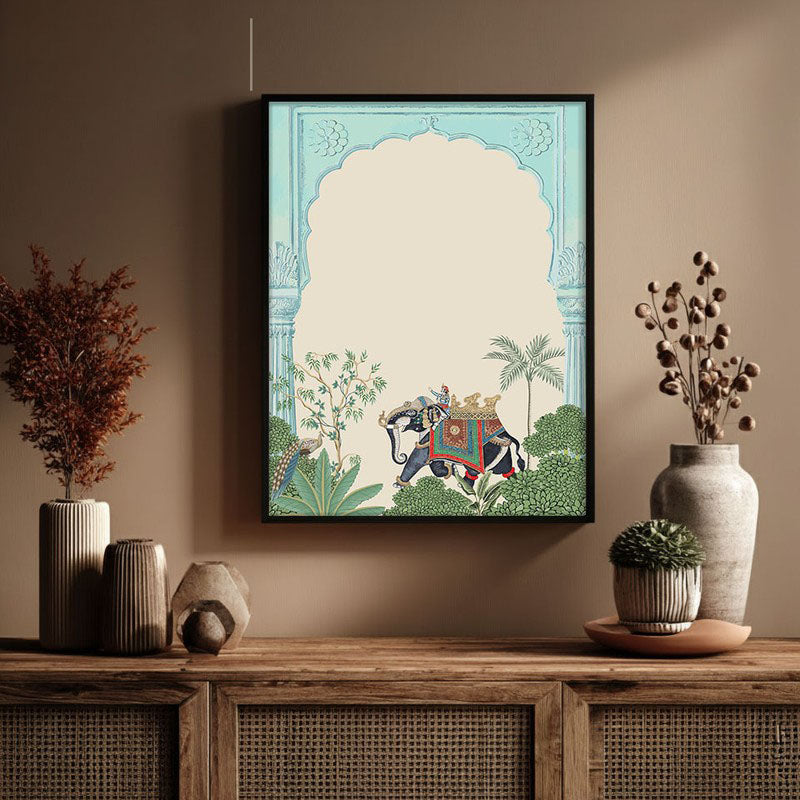 Eka Gaja Framed Jharokha Canvas Wall Painting media 3
