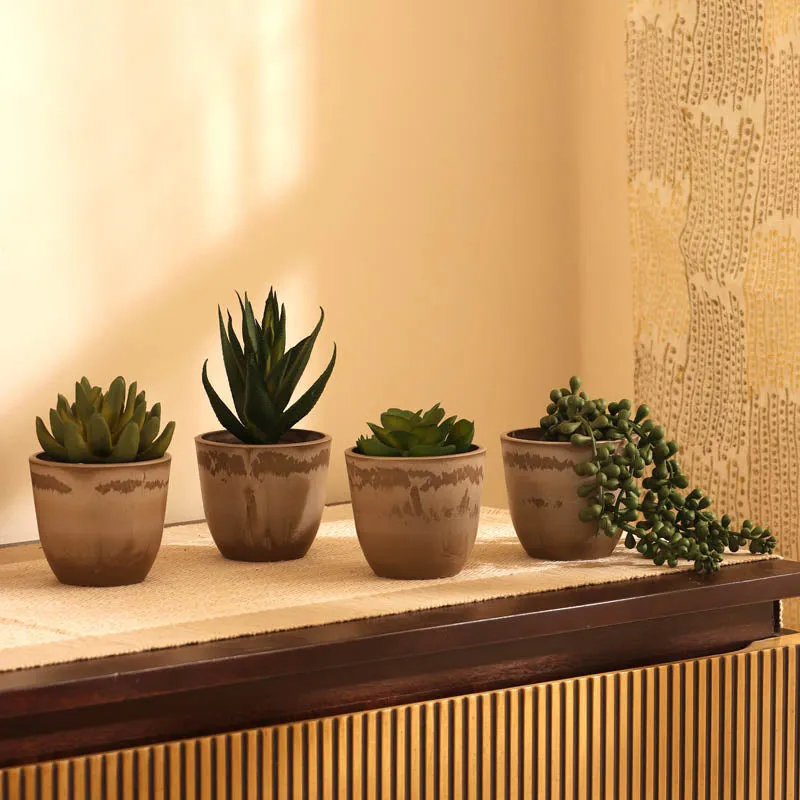 Artificial Mini Succulent With Black Plastic Pot (Set Of Four) media 1