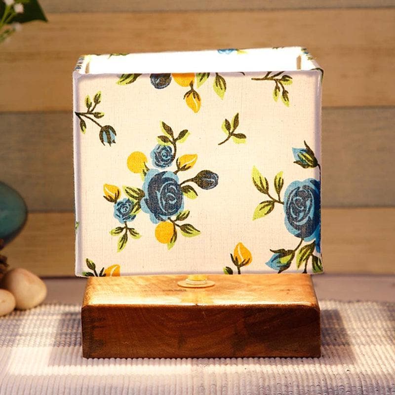 Blue Daisy Square Fabric Table Lamp - Multicolor
