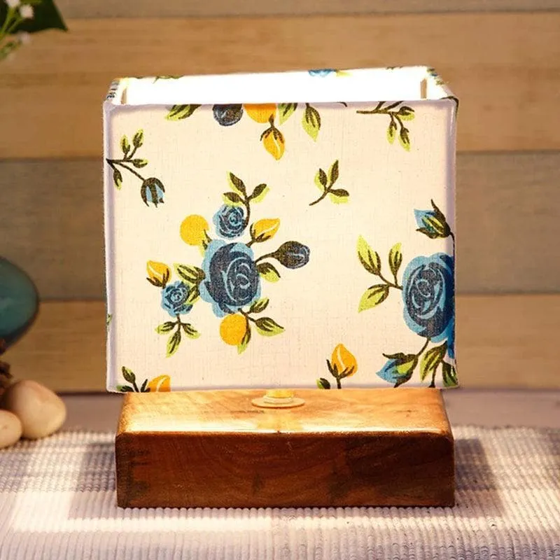 Blue Daisy Square Fabric Table Lamp - Multicolor media 1