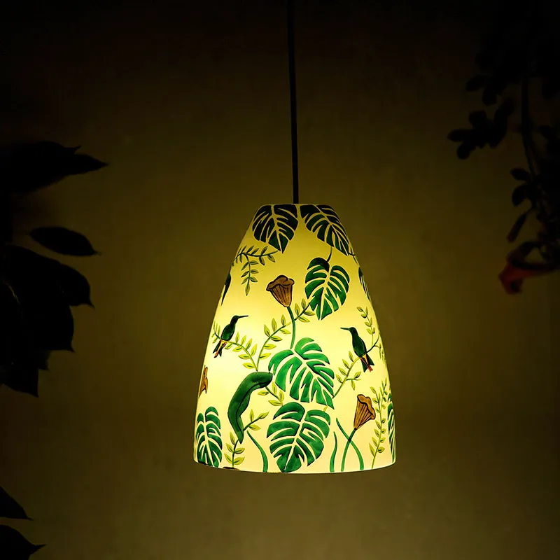 Wings & Leaves Hand Painted Glass Hanging Lamp media 1