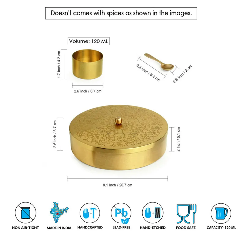 Royal Rasoi Matte Hand-Etched Brass Masala Box 40 ML media 6
