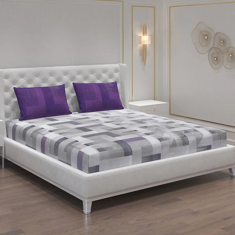 Monte Carlo Checkora Cotton Bedsheet (White,Purple) - 104 TC media 1