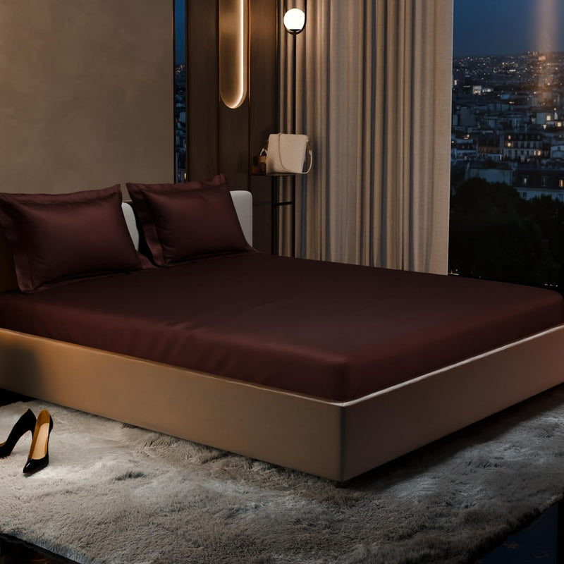 Purelle Satin Fitted Bedsheets (Brown) - 150 GSM