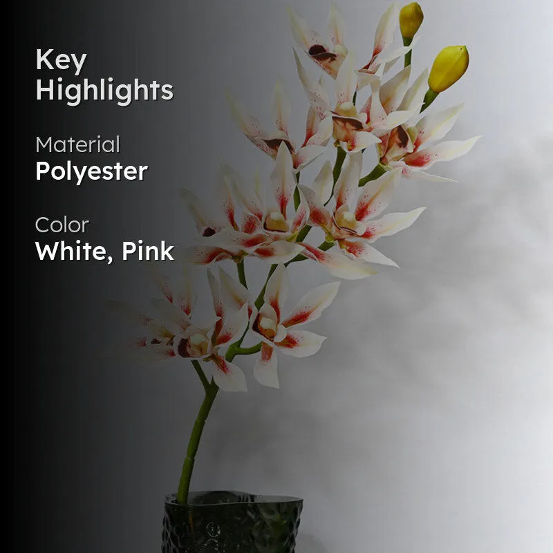 Artificial Orchid Polyester Flower Stick - White & Pink - 2