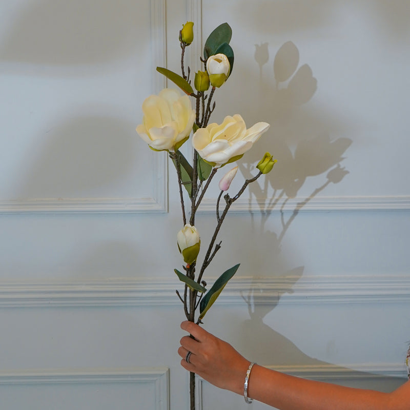 Faux Mangolia Flower Stick (White) - 38 CM