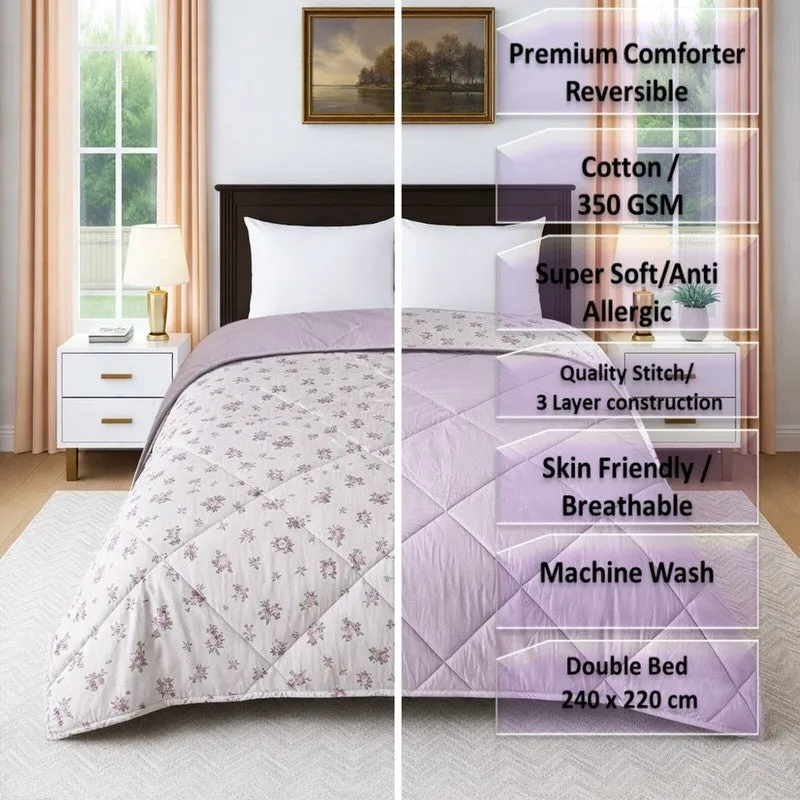Fleuris Cotton Comforters (White,Purple) - 350 GSM media 8