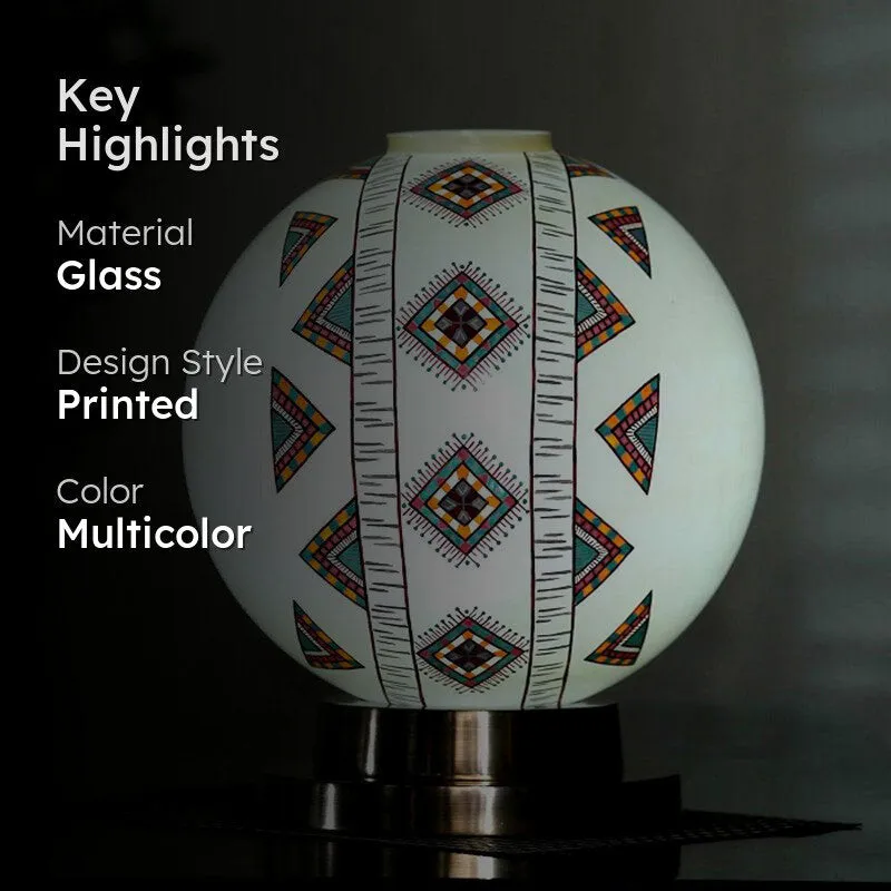 Boho Blaze Hand Painted Brass & Glass Moon Table Lamp - Multicolor media 2