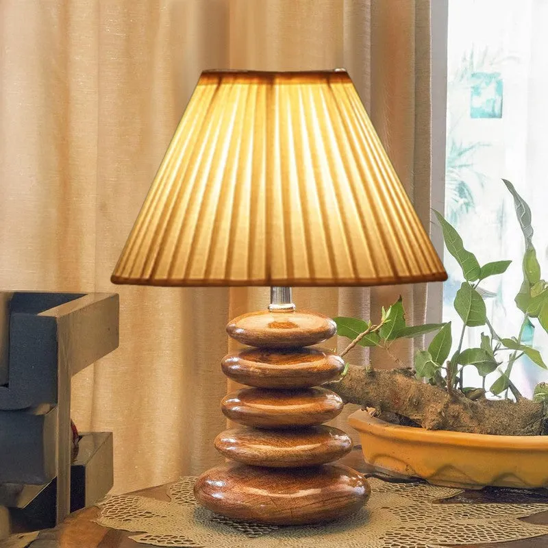 Glynex Cotton Table Lamp With Wooden Base - White media 3
