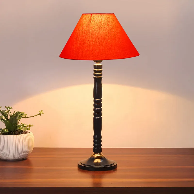 Glow Mesa Table Lamp With Carved Wooden Base - Orange,Black media 1