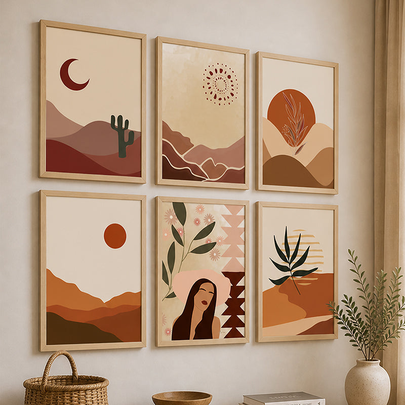 Desert Scene Wall Art With Frame - Set Of Six