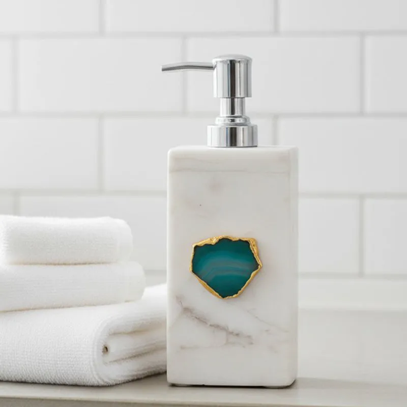 Kade Handcrafted Agate & Marble Soap Dispenser - White & Green media 1