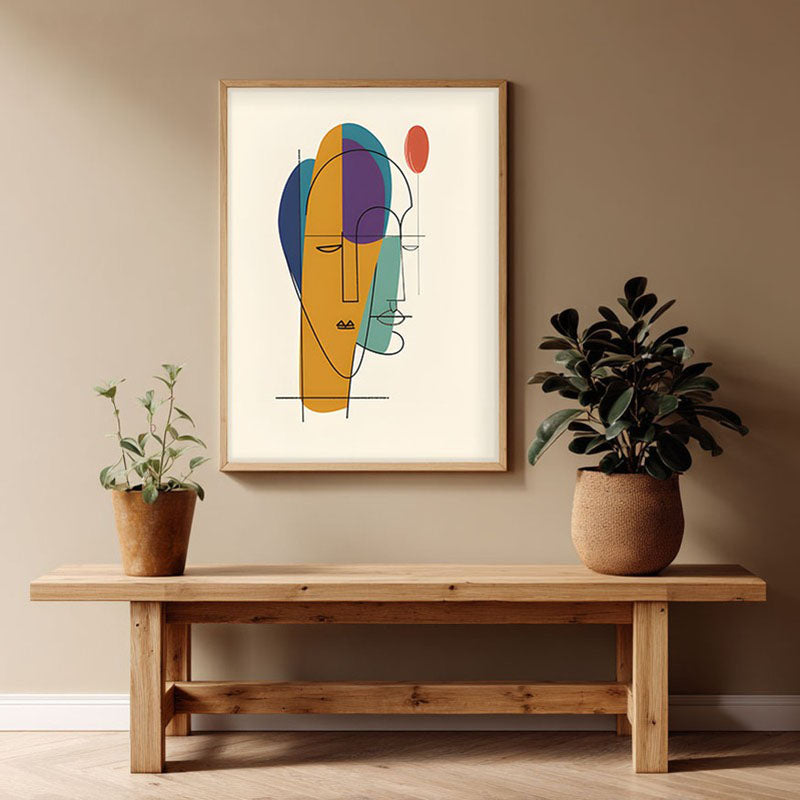 Line Of Thought Framed Canvas Archival Canvas Wall Painting - Natural Brown Frame