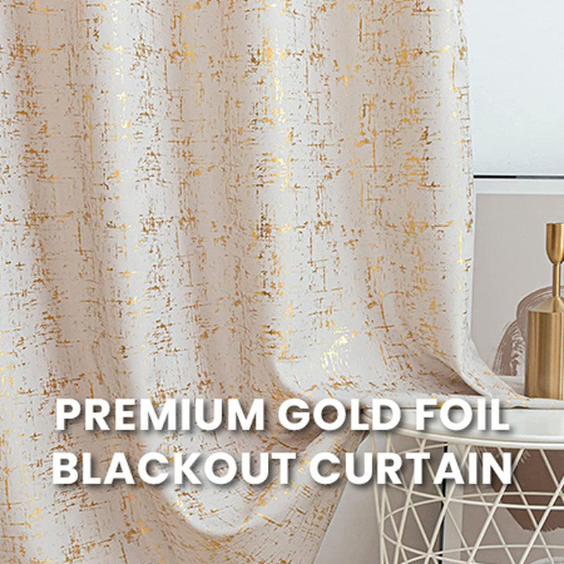 Urban Space Shadix Gold Foil Print Blackout Curtain - Beige media 11