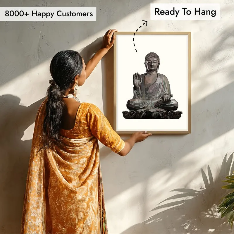 Peaceful Buddha Archival Paper Wall Art - Natural Brown Frame media 8