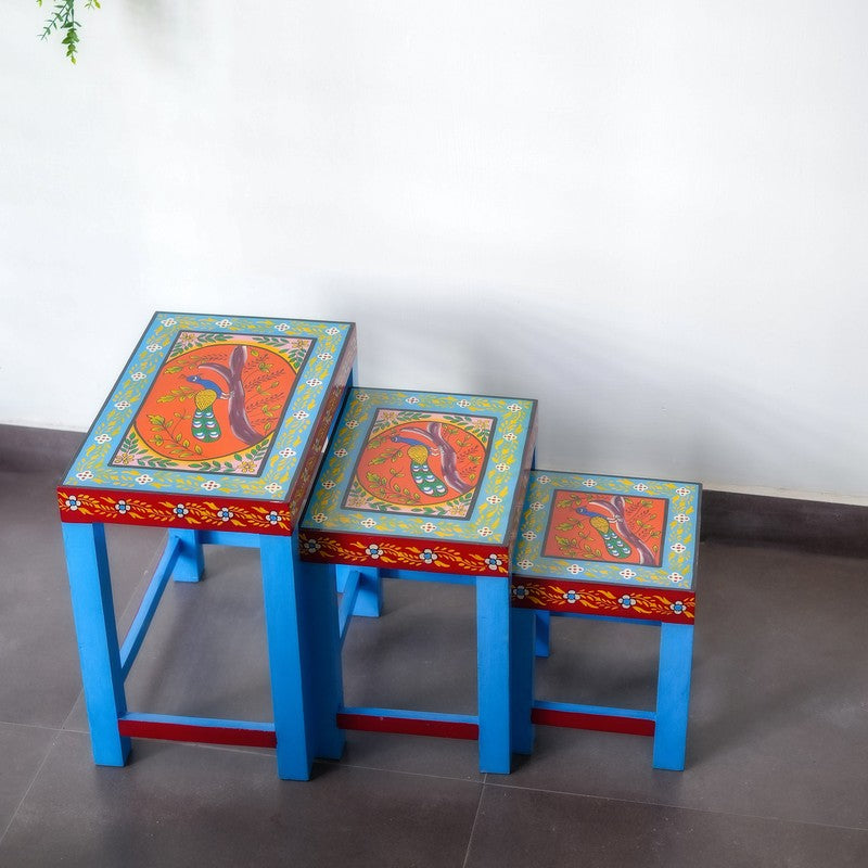 Avrix Painted Mango Wood Stool - Set Of Three media 4