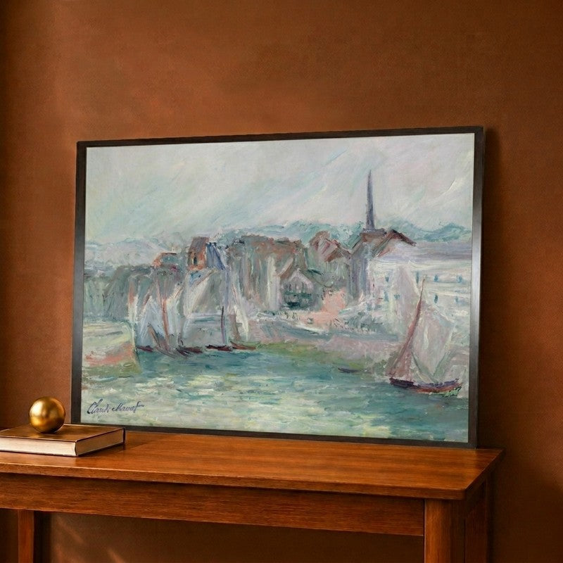 Boats in the Port of Honfleur Canvas Wall Painting - 12 x 9 Inches