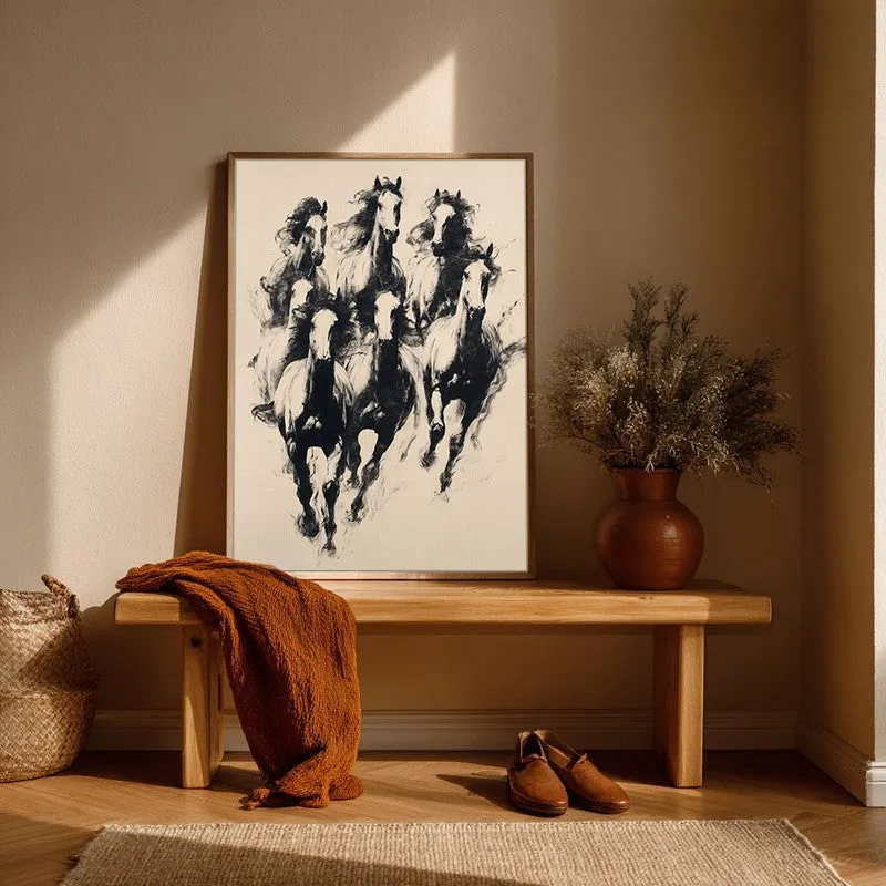 Wild Horses Wall Painting With Brown Frame media 7
