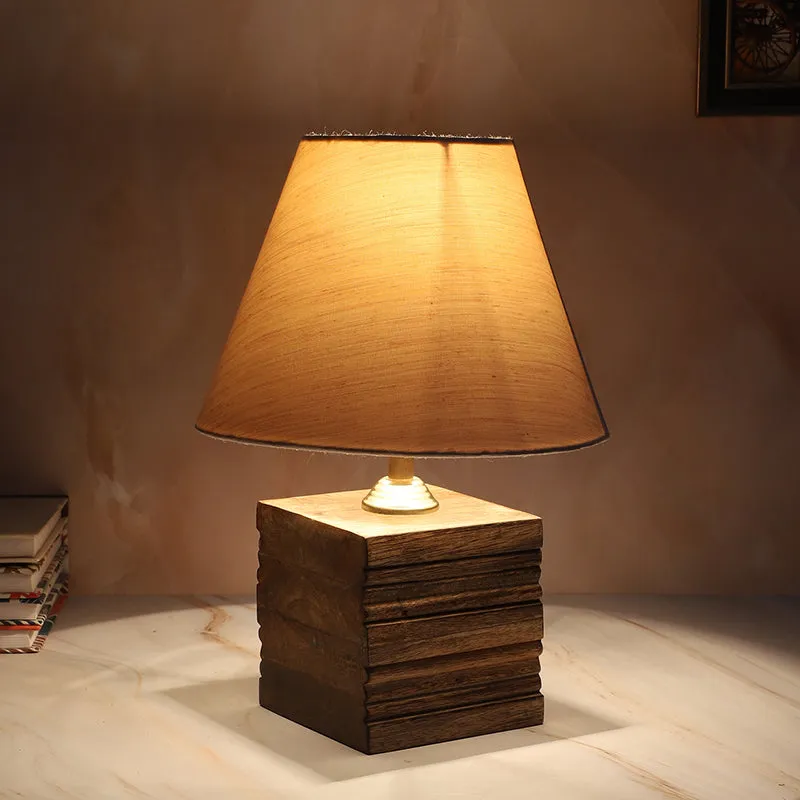 Truda Cube Solid Mango Wood Table Lamp - Ivory,Brown media 4
