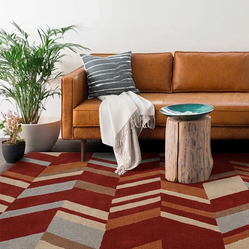 Alcinous Hand Tufted Geometric Wool & Nylon Carpet - Maroon - 8