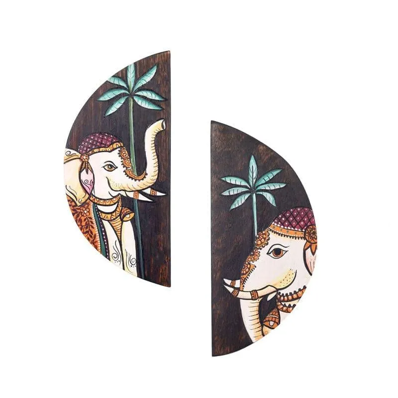 Pichhwai Elephant Wooden Wall Accent - Set Of Two media 3