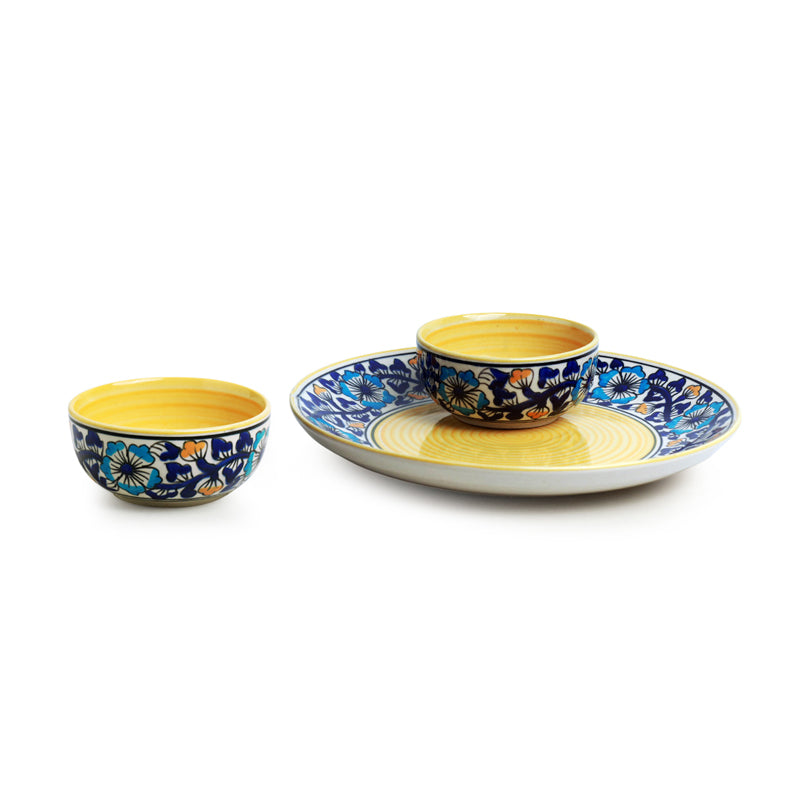 Indigo Garden Handpainted Microwave Safe Ceramic Dinner Set (220 mL Each) - 3 Piece Set media 3