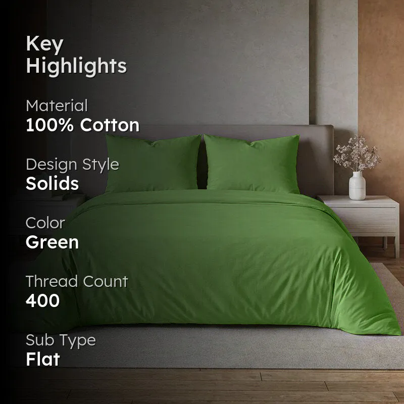 Moonweave Solid Cotton Bedsheet (Green) - 400 TC media 2